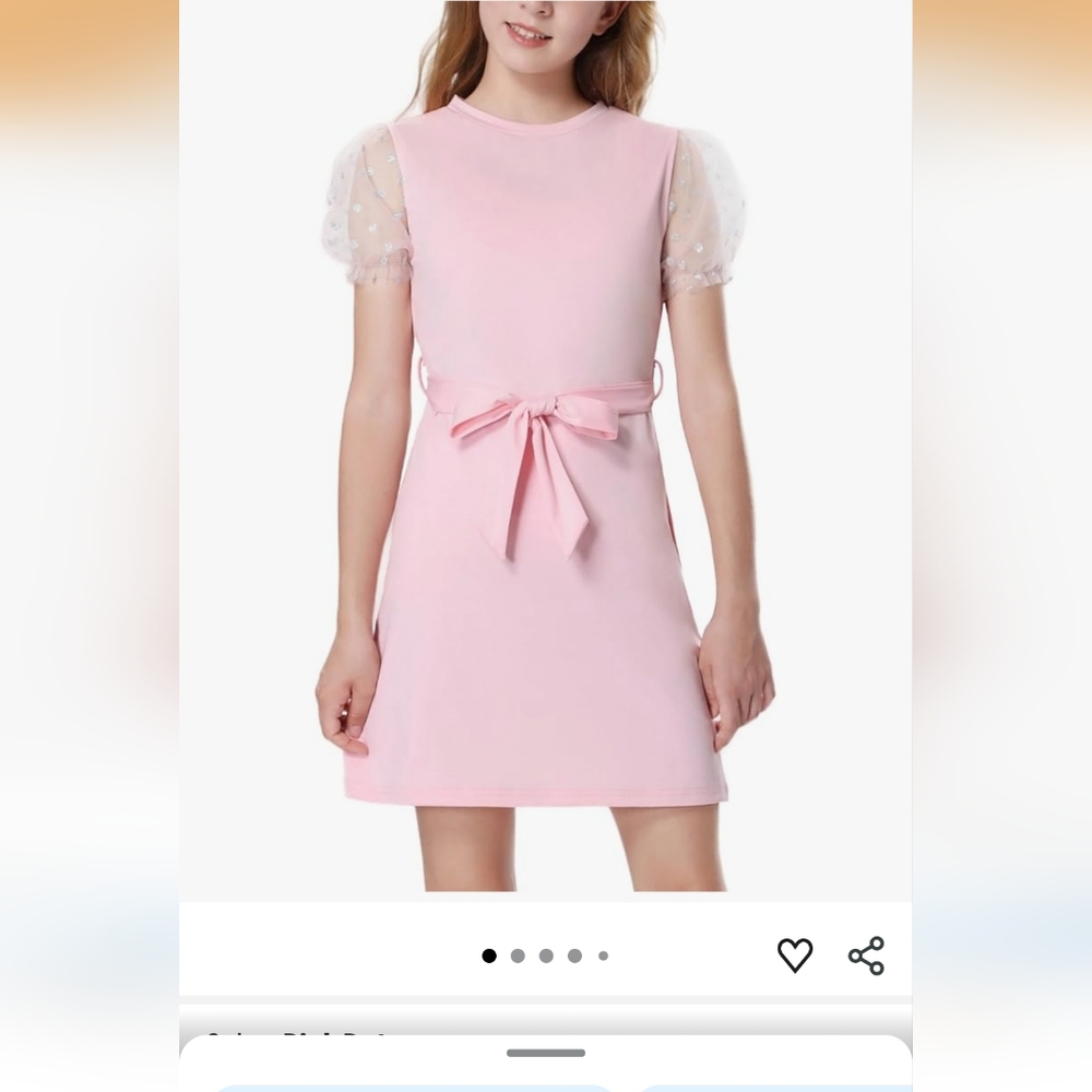 Pink Girls Size 7 Puff Sleeve Bodycon Belted Party Easter Dress